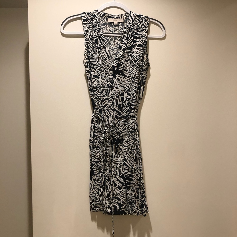 LOFT Patterned Dress with Tie Waist